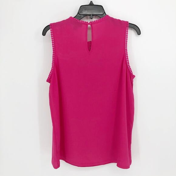 Halogen Womens Top Medium Pink Lace Crepe Stretch Jewel Neck Sleeveless NWOT - Picture 5 of 9